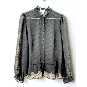 Ann Taylor Loft Sheer Blouse Sz 10 Black Fairy Grunge Ruffle Witchy Whimsigoth